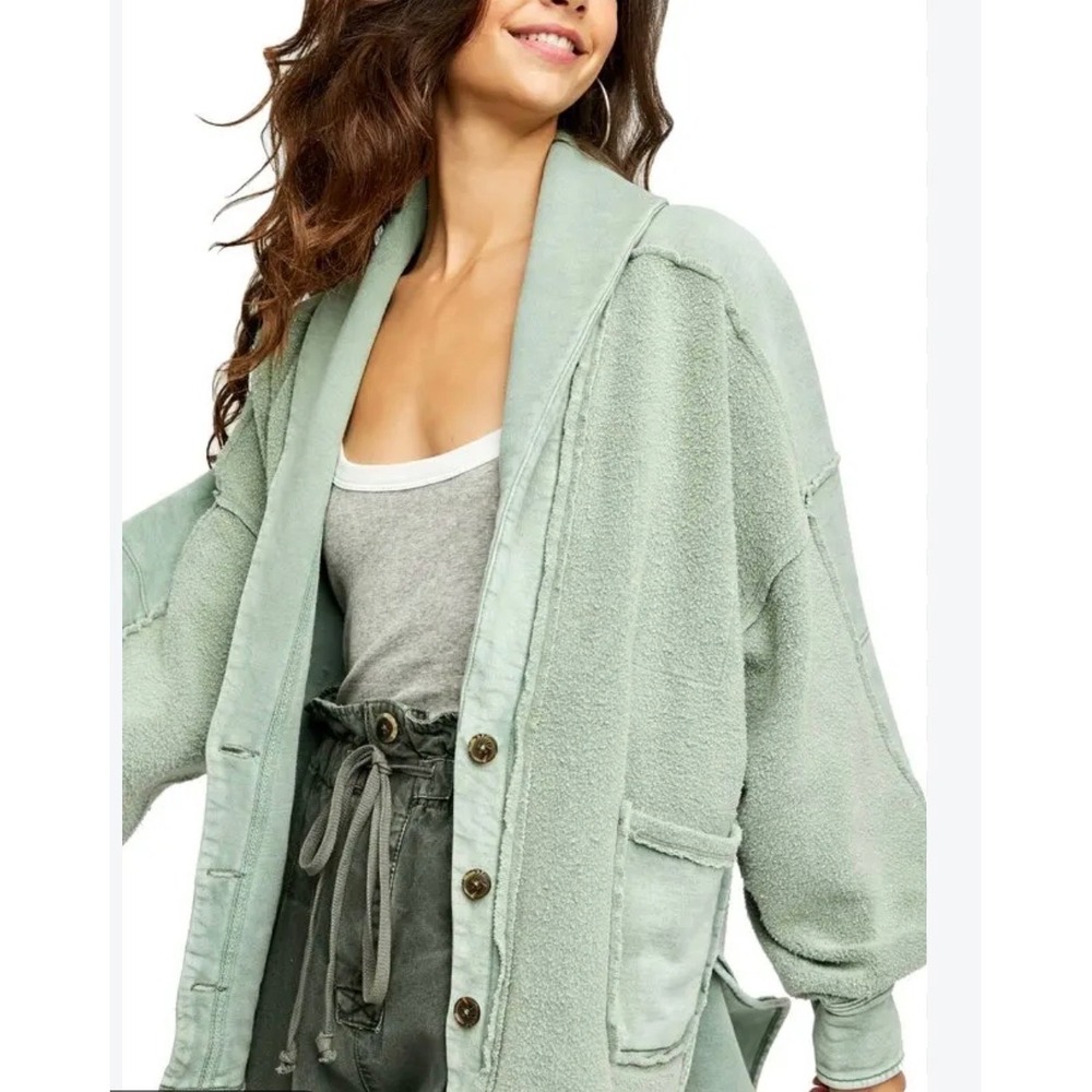 Free People Ottoman Slouchy Cardigan Sage Green Button Front Jacket Small